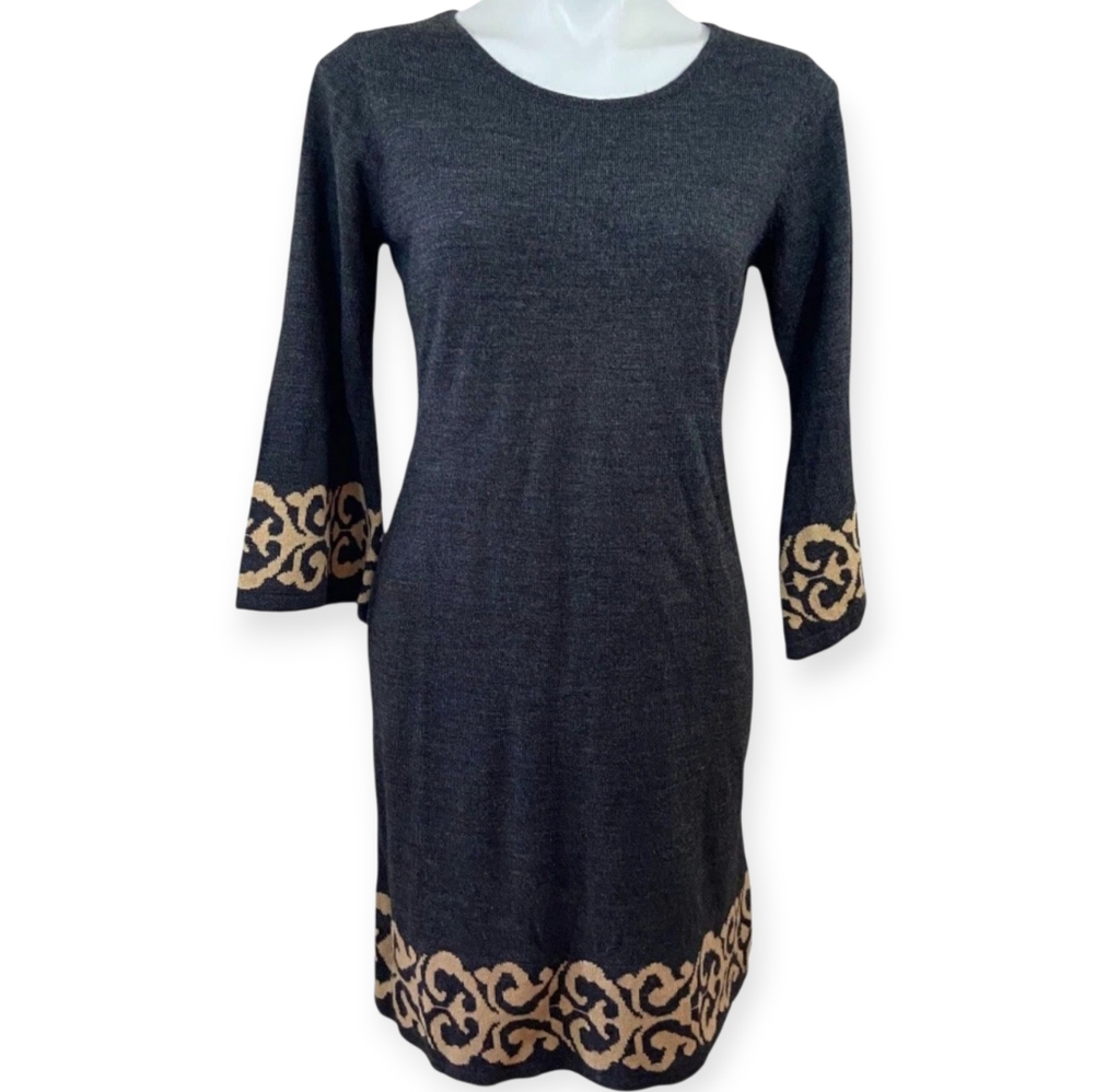 R & K Gray Knit Bell Sleeve Dress Size XL
